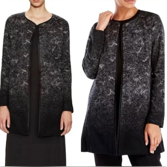 Eileen Fisher Black Wool Open Jacket Coat Size Large - Picture 1 of 10